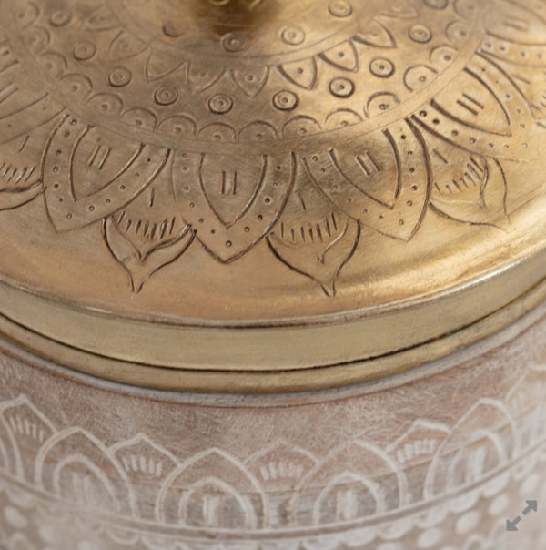 Round Wooden Box with pressed metal lid