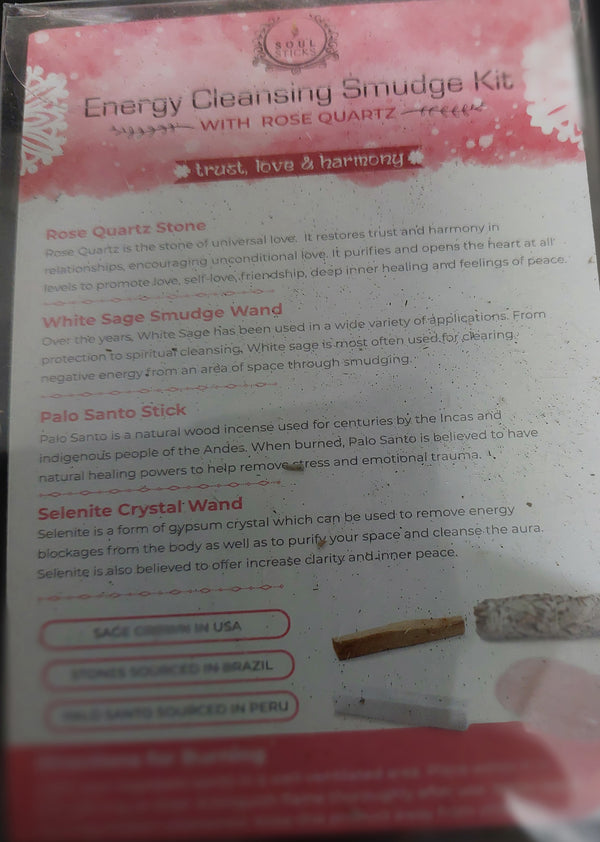 Energy Cleansing Smudge Kit with Rose Quartz