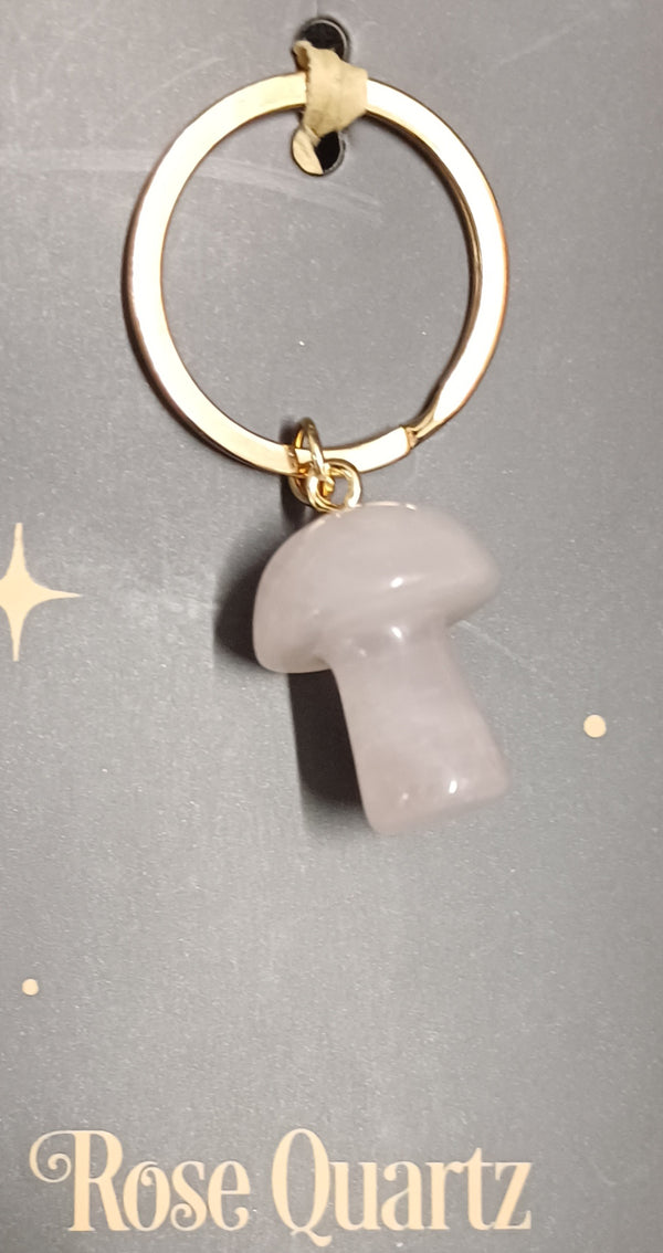 Rose Quartz Mushroom Key Ring