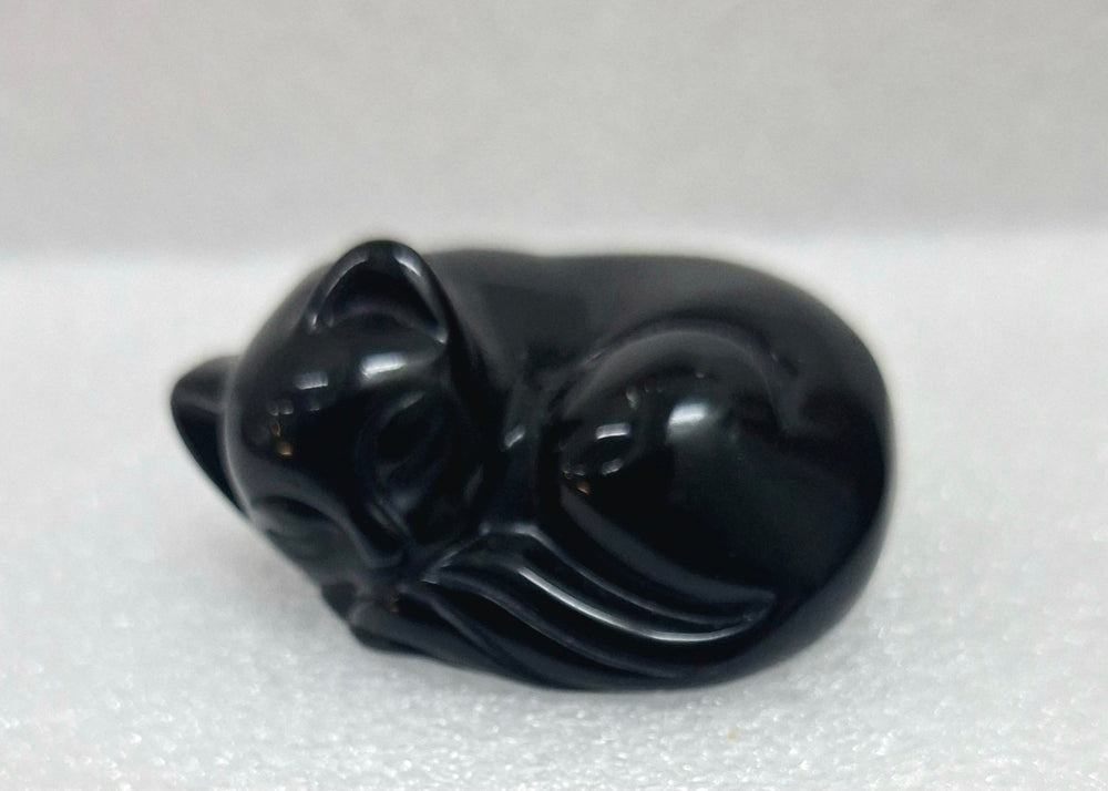 Craved Black Obsidian Crystal Cat