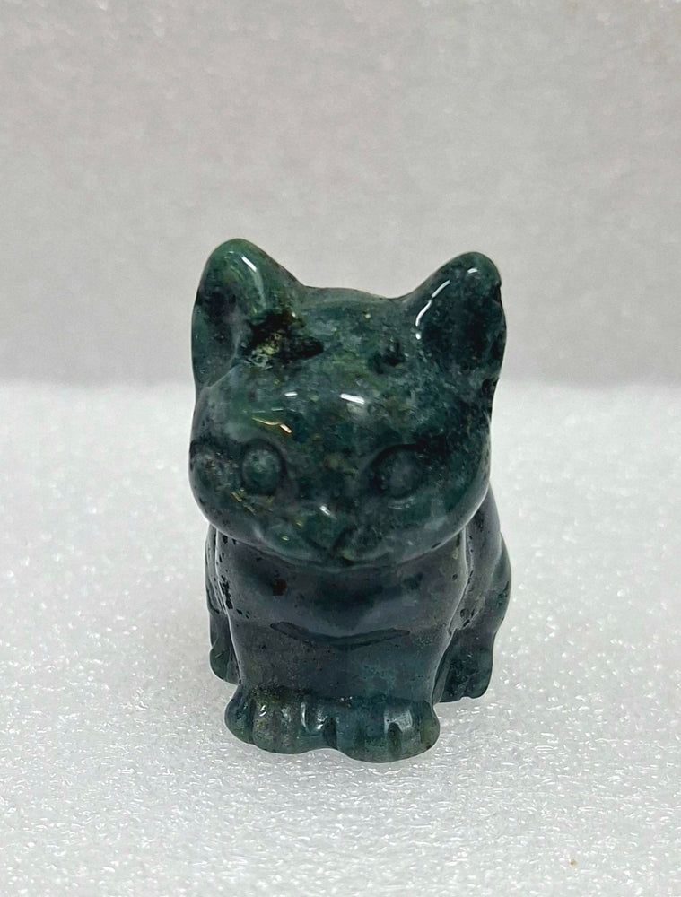 Craved Moss Agate Crystal Cat