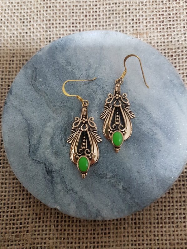 Green Howlite Bronze Earrings