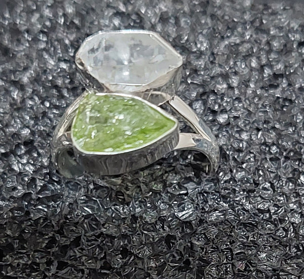 Herkimer Diamond and Peridot Ring