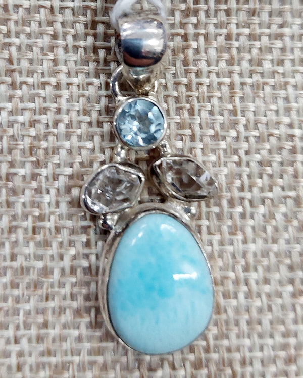 Blue Larimar,Herkimer Diamond & Blue Topaz  Pendant